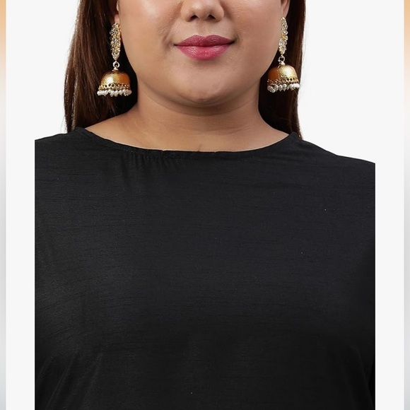 Janasya Elegant Black Kurta with Cream Dupatta - Picture 4 of 7